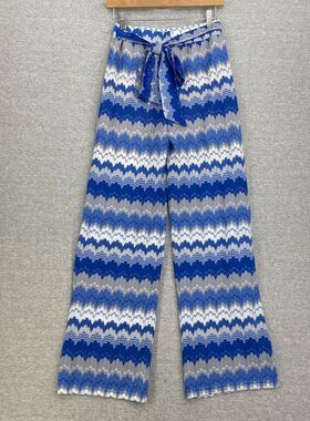 Fair Child Palazzo Pants Womens Small Blue Knit High Rise Stretch Elastic Waist